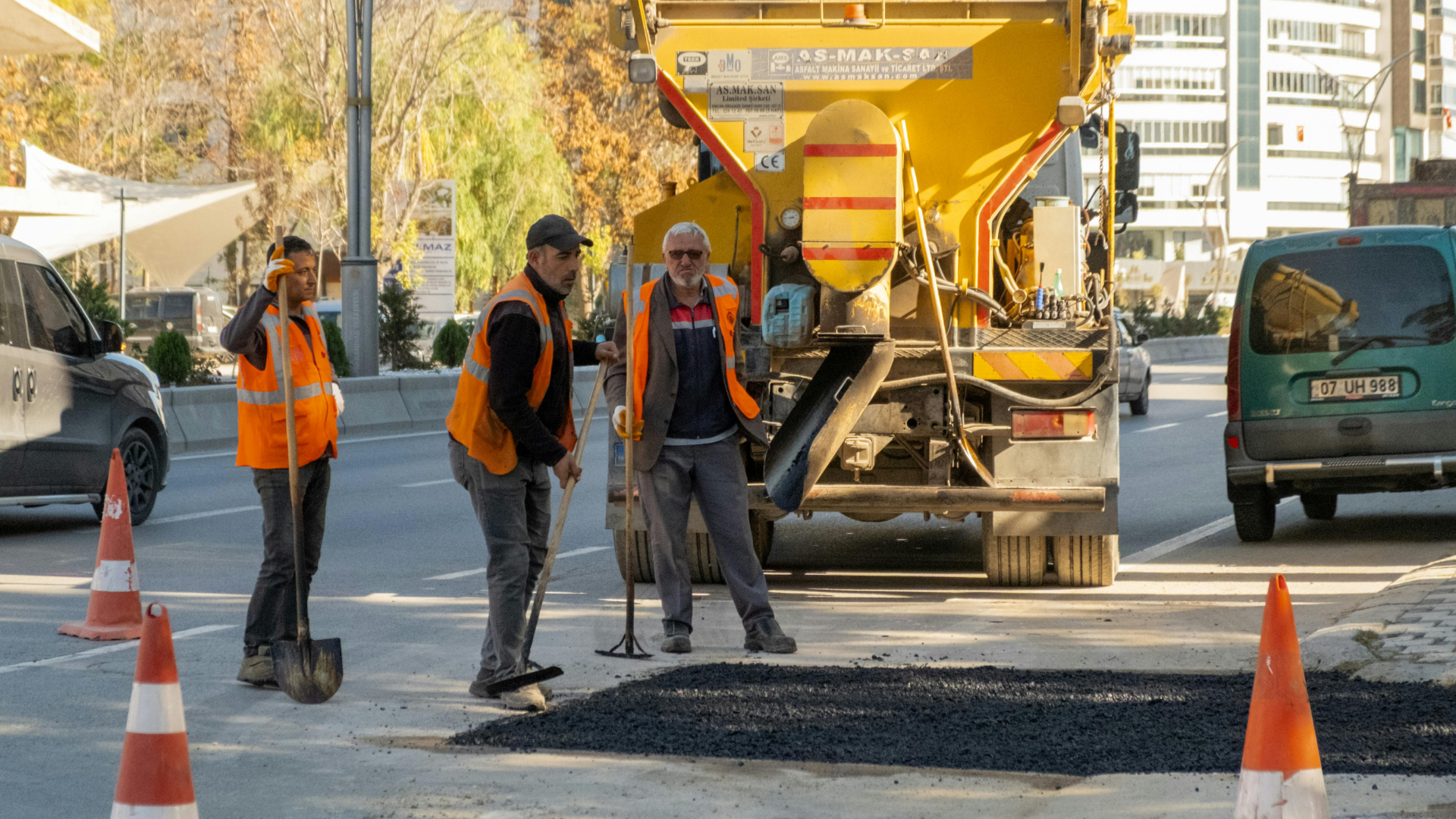 Road surfacing team at work